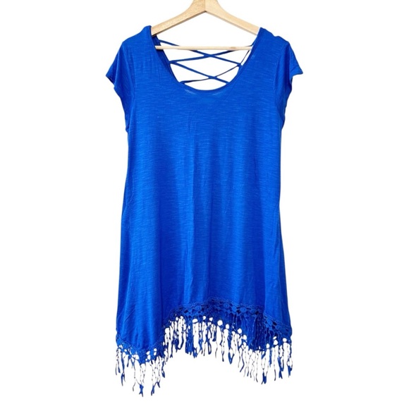 blue island Other - Blue Island Resortwear Royal Blue Coverup Crochet Short Sleeve Beach Top NWOT